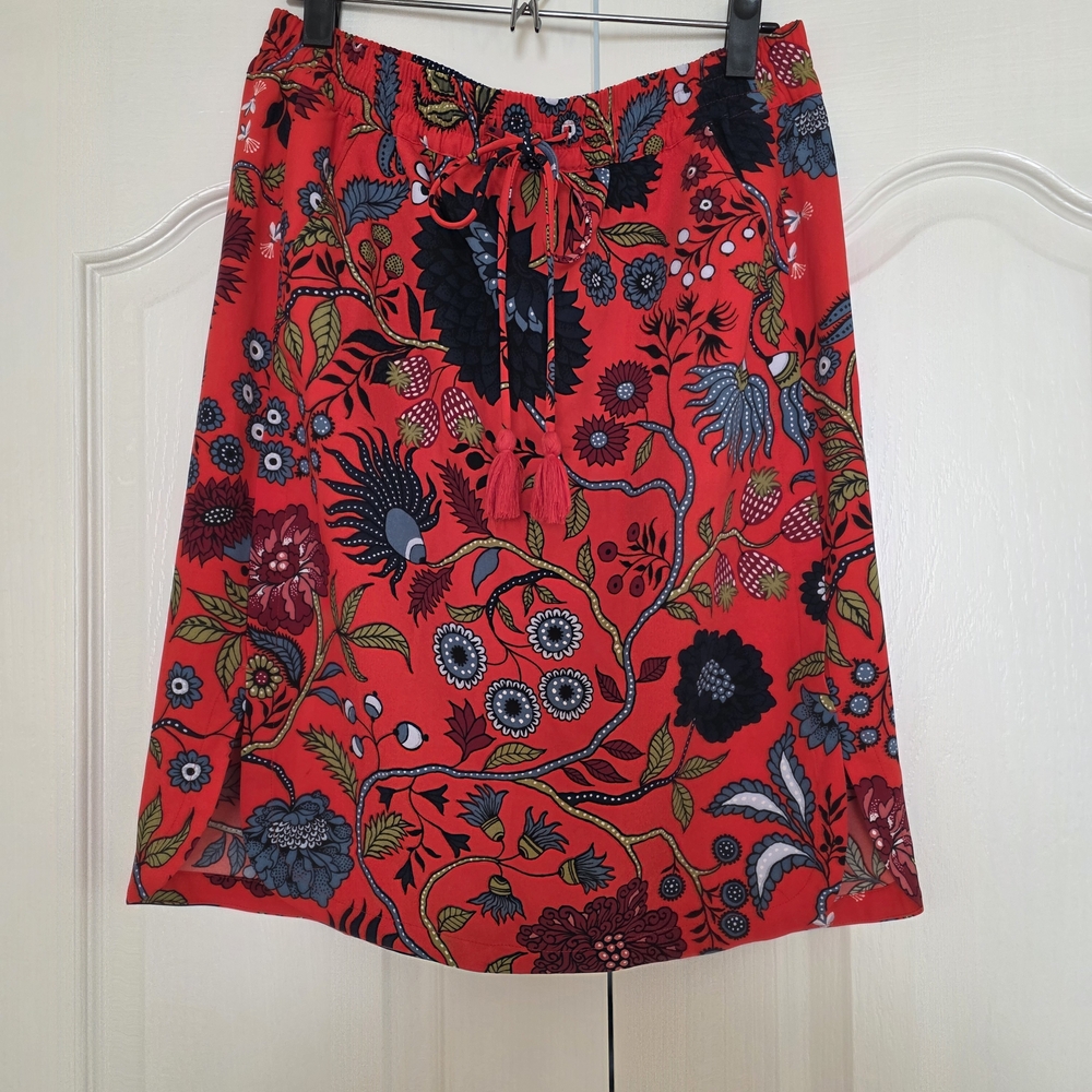 LOFT Red Floral A-Line Skirt